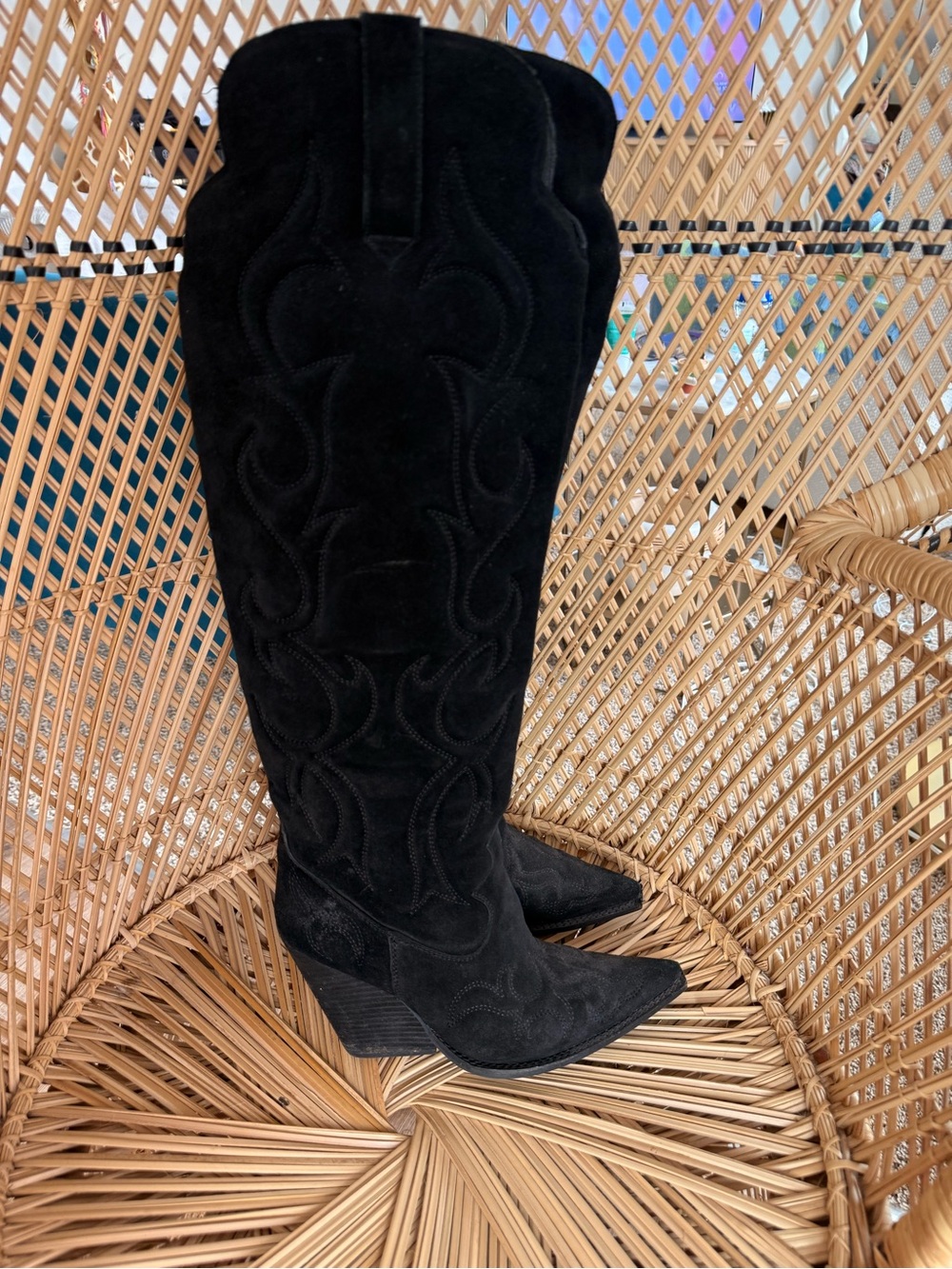 Free People Black Over-the-Knee Suede Western Boots